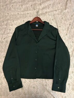Old Navy Dark Green Button-Down Satin Shirt